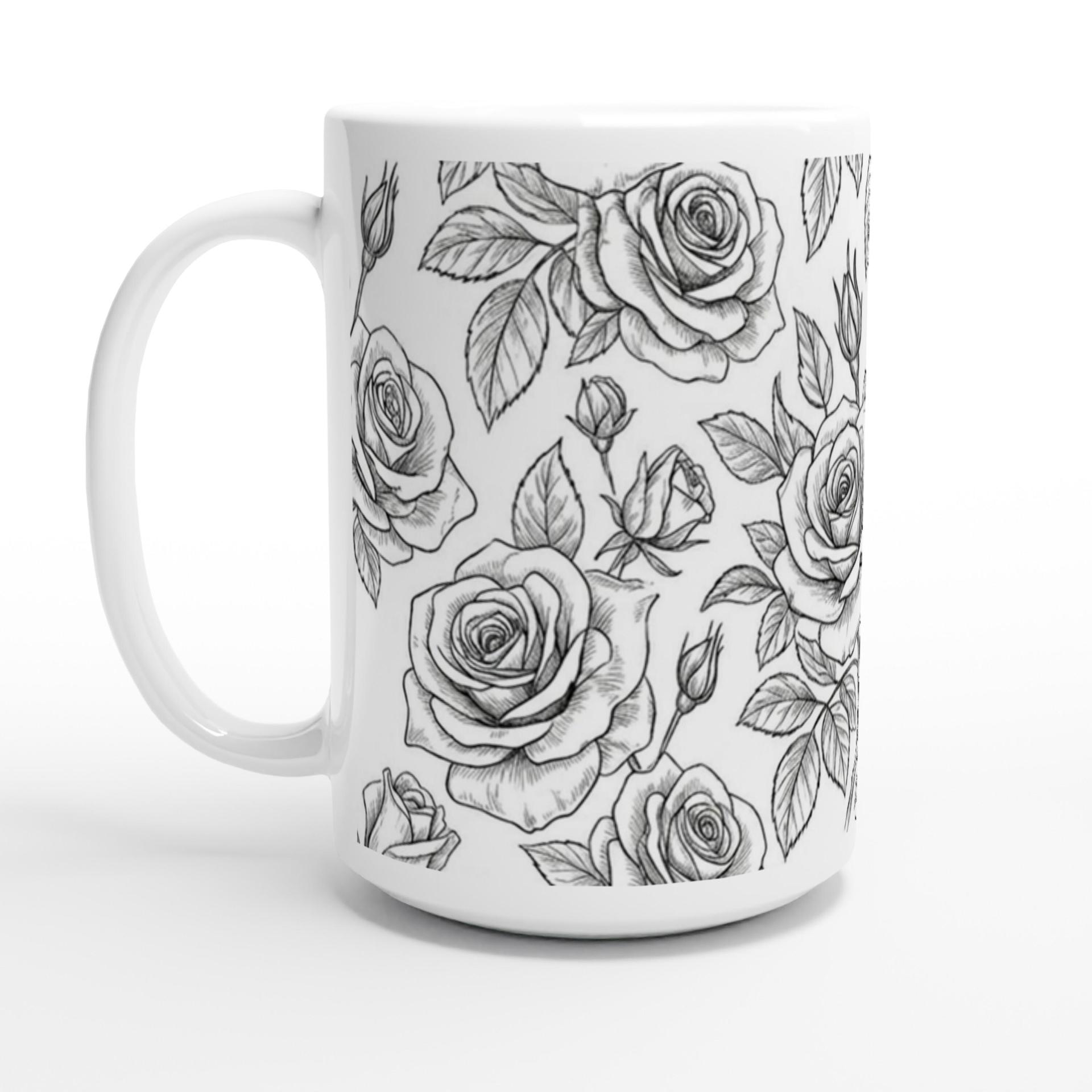 Set of Big Mugs, Floral Cup Set, Large 15 oz Matching Cups