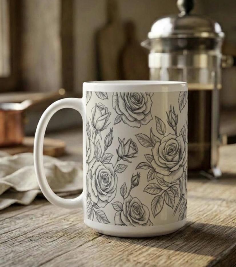 Set of Big Mugs, Floral Cup Set, Large 15 oz Matching Cups