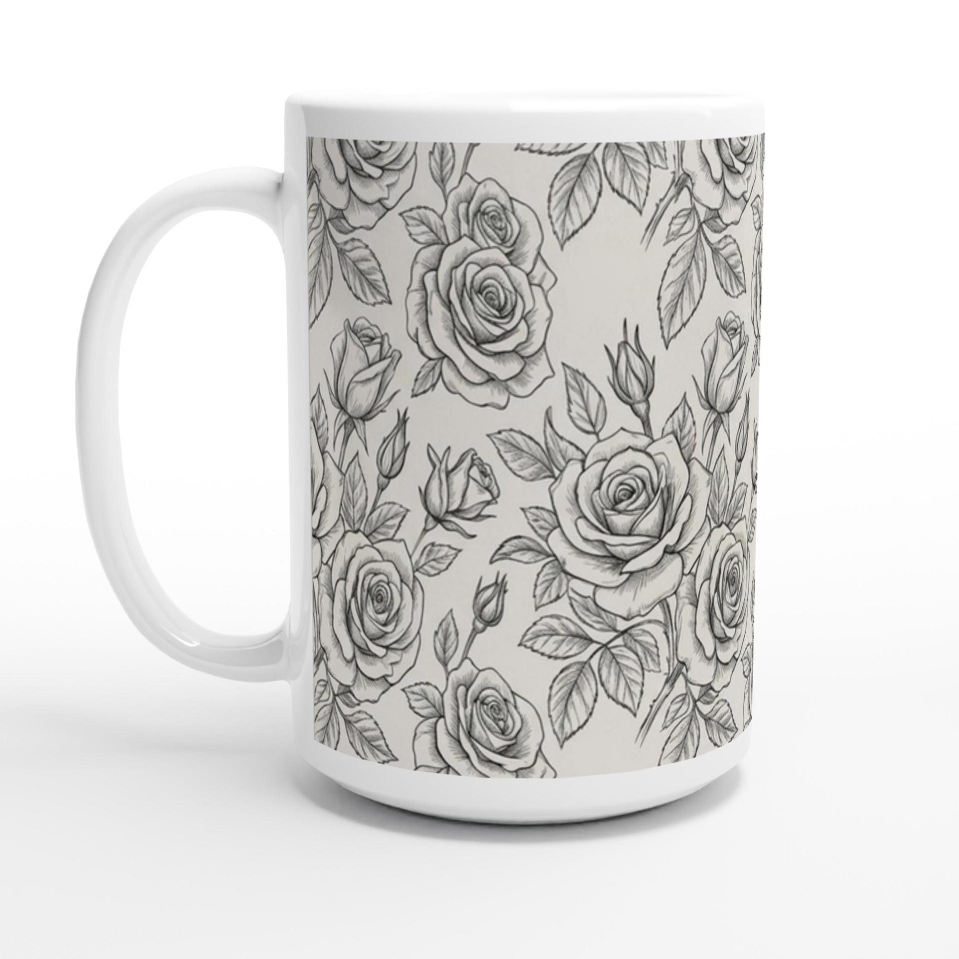 Set of Big Mugs, Floral Cup Set, Large 15 oz Matching Cups
