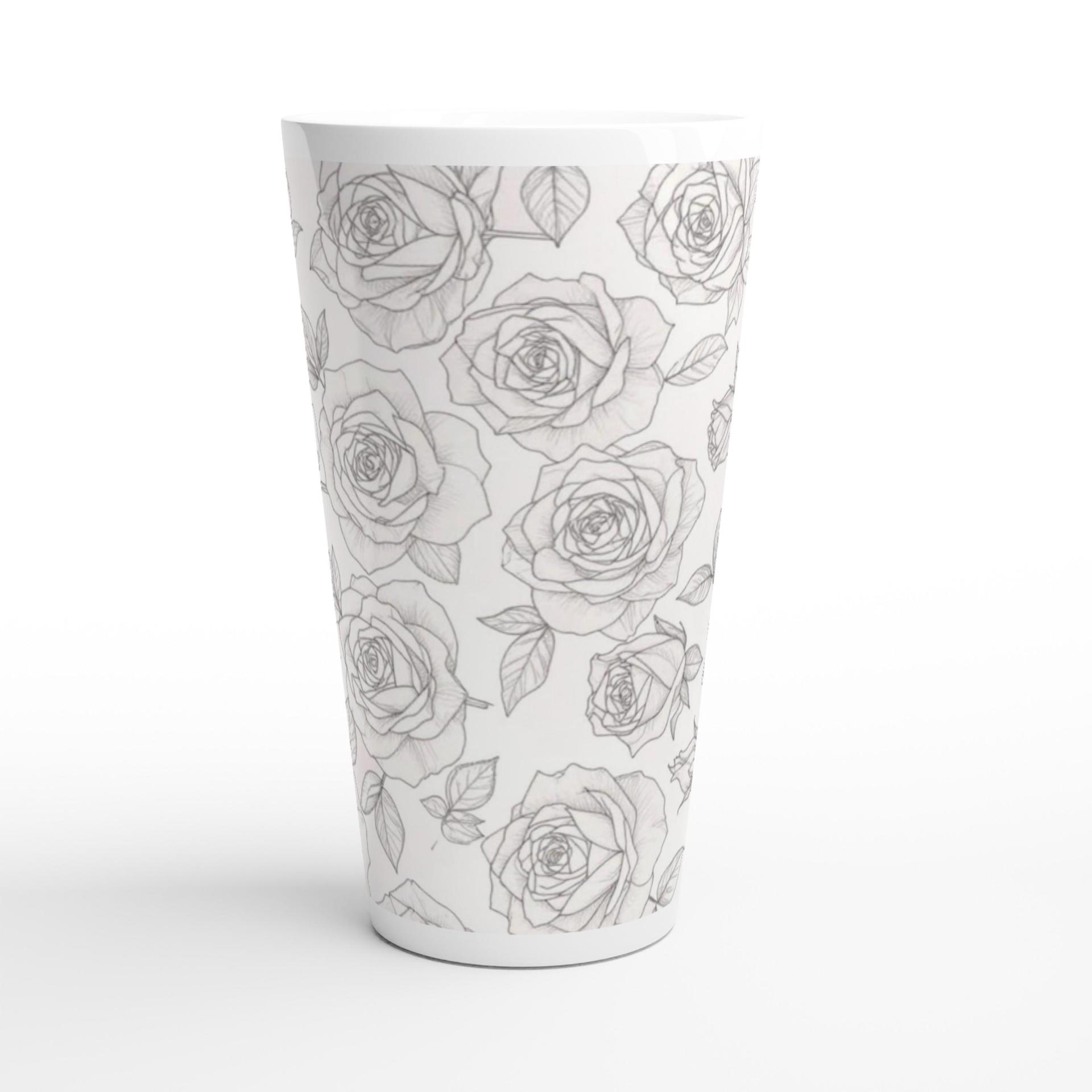 Set of 3 Cups, Floral, 17oz Latte Ceramic Mugs Set - Extra Tall Cup Set