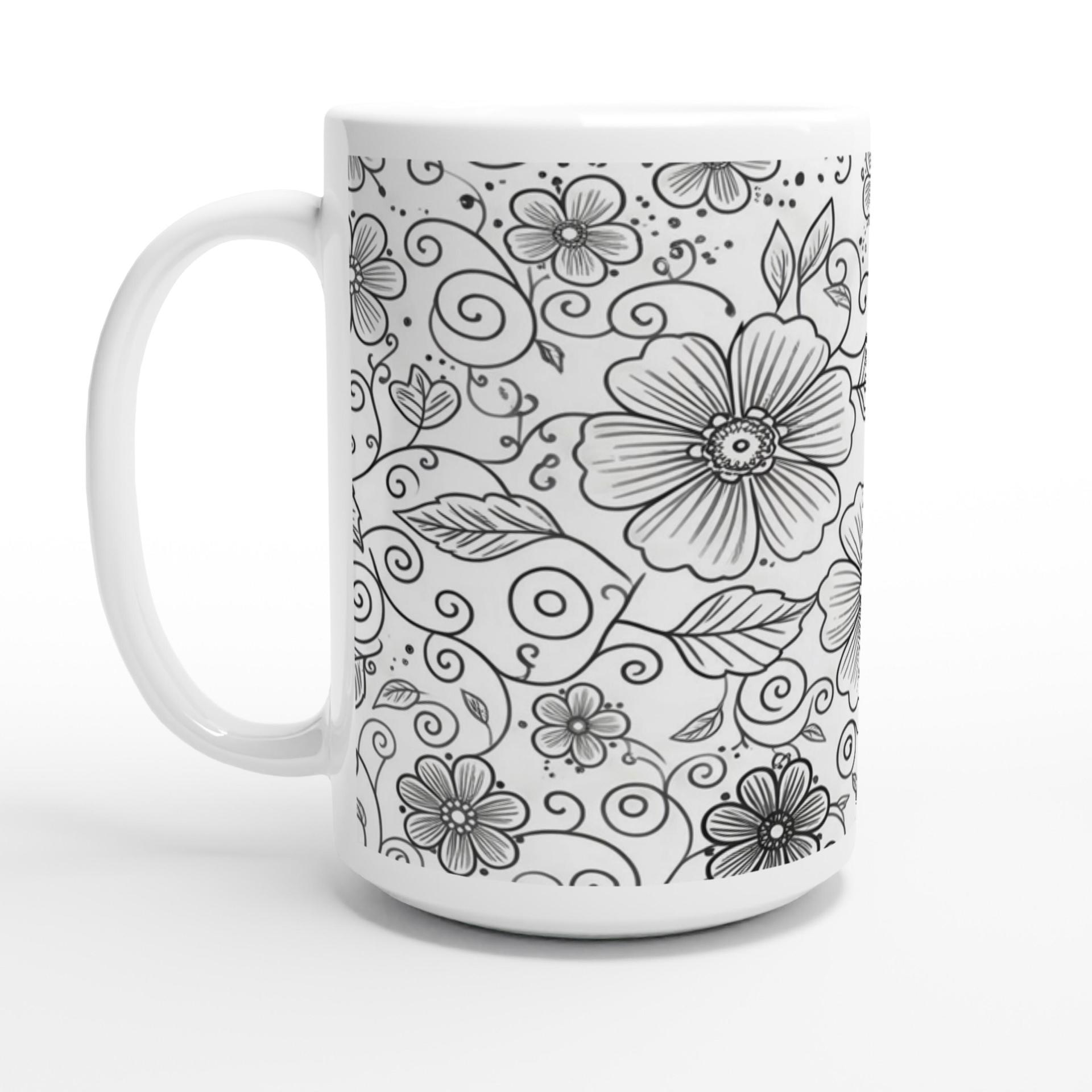 Set of Big Mugs, Floral Cup Set, Large 15 oz Matching Cups