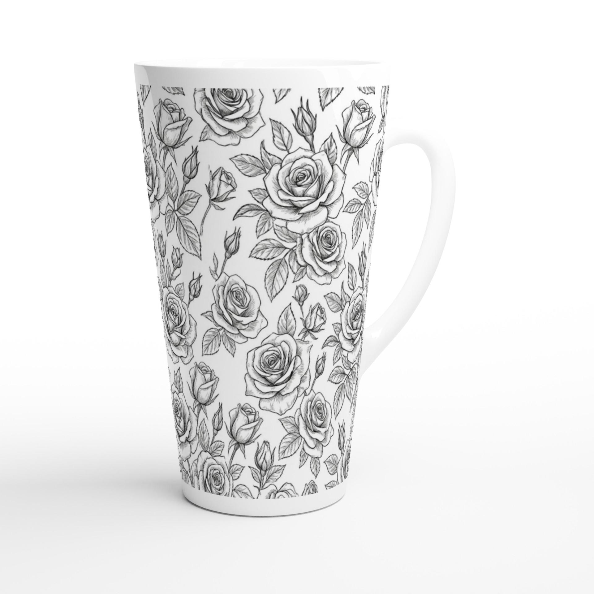 Set of 3 Cups, Floral, 17oz Latte Ceramic Mugs Set - Extra Tall Cup Set