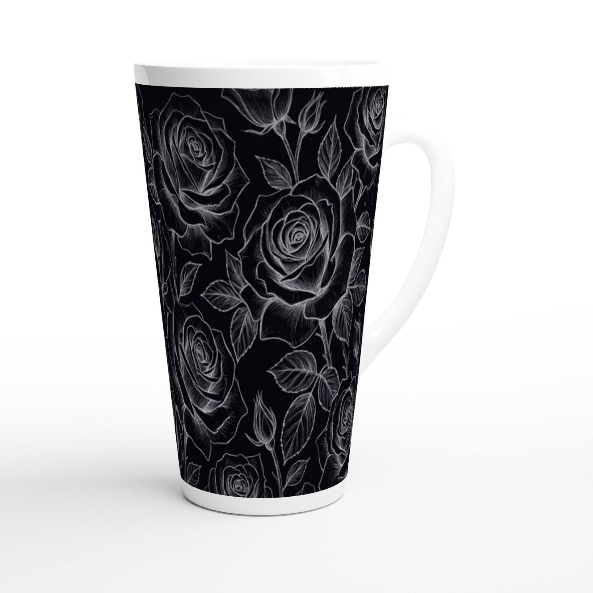 Set of 3 Cups, Floral, 17oz Latte Ceramic Mugs Set - Extra Tall Cup Set