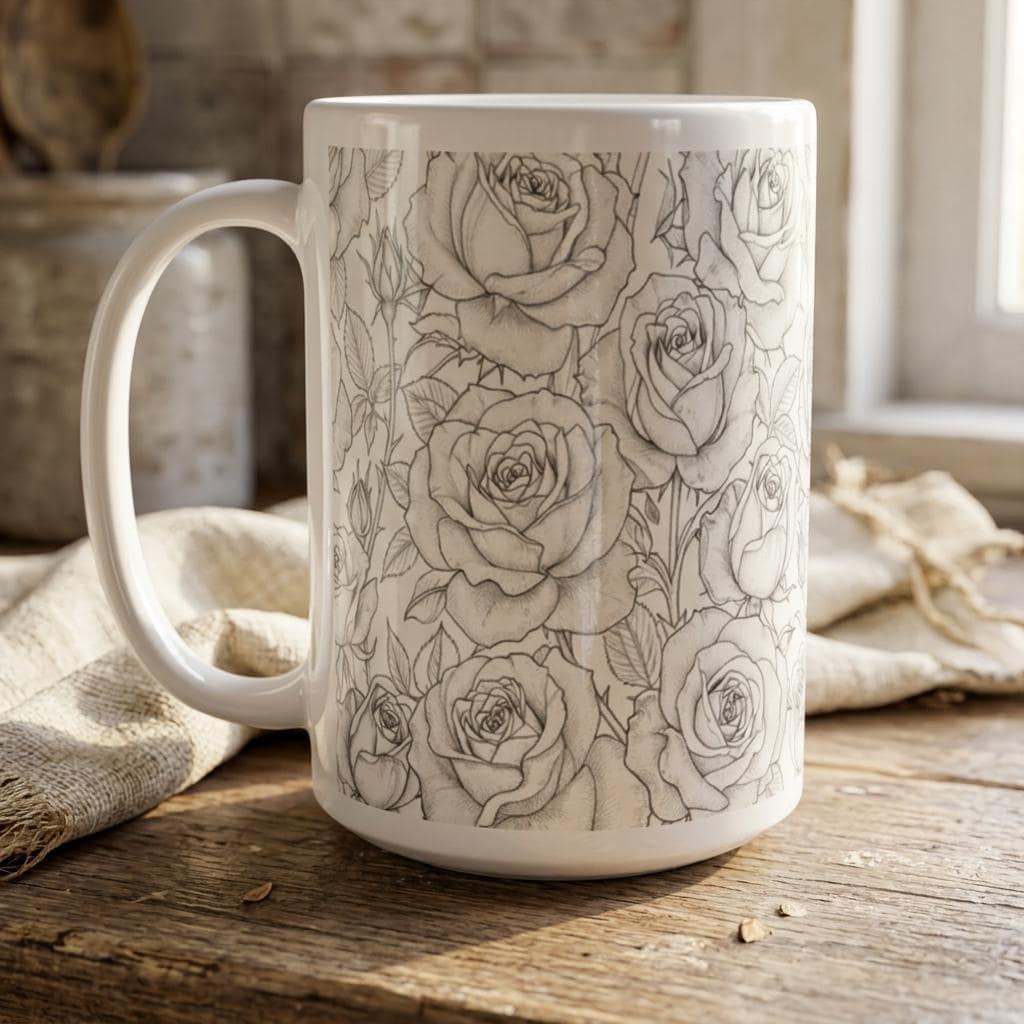 Set of Big Mugs, Floral Cup Set, Large 15 oz Matching Cups