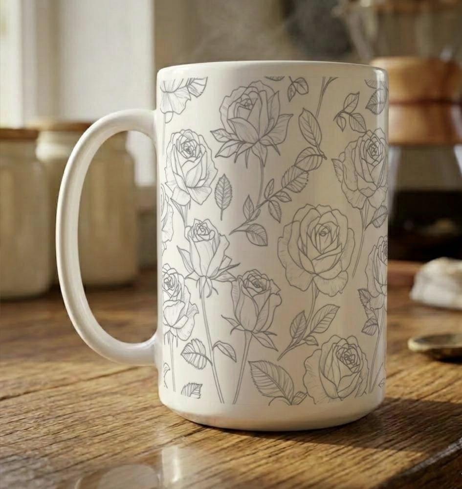 Set of Big Mugs, Floral Cup Set, Large 15 oz Matching Cups