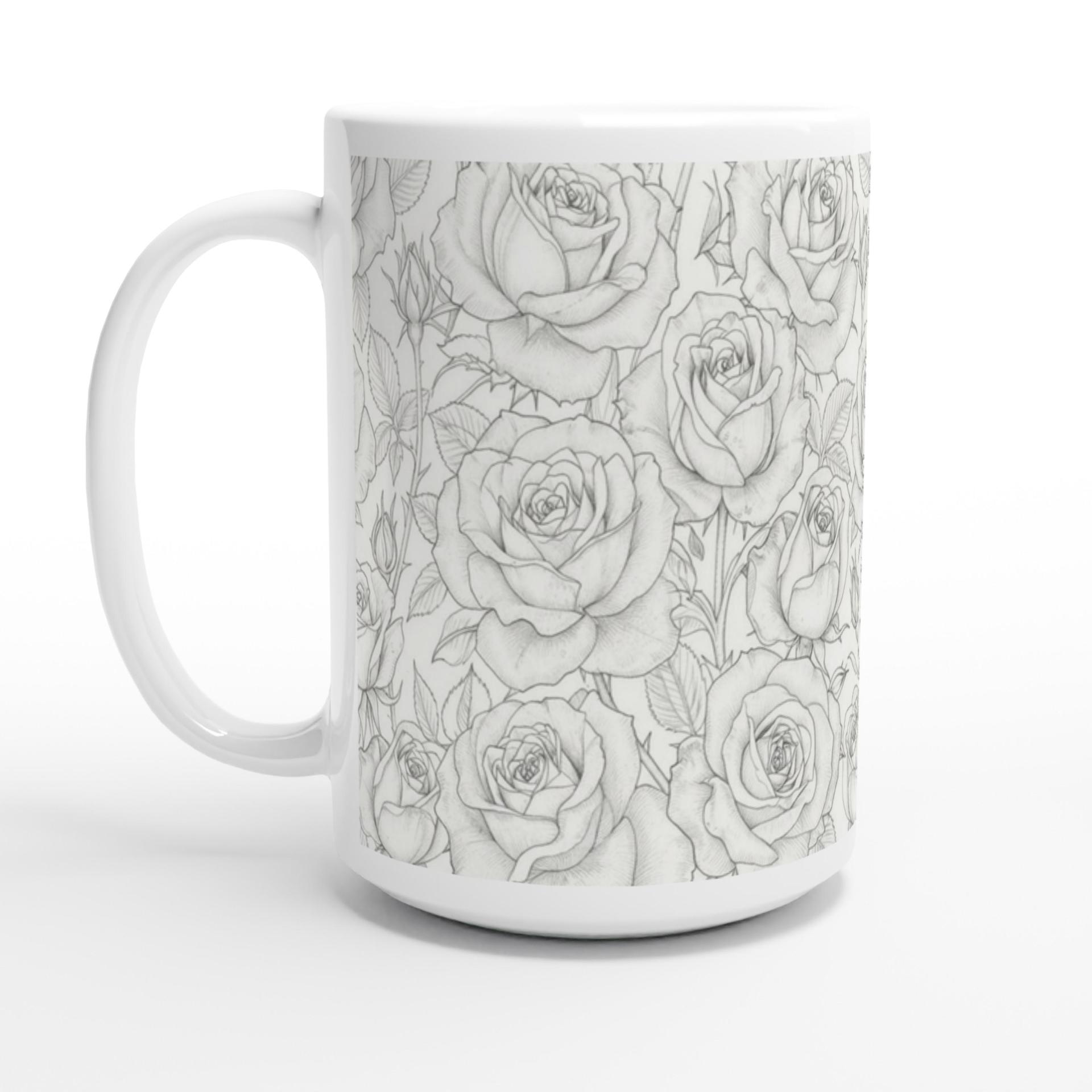 Set of Big Mugs, Floral Cup Set, Large 15 oz Matching Cups