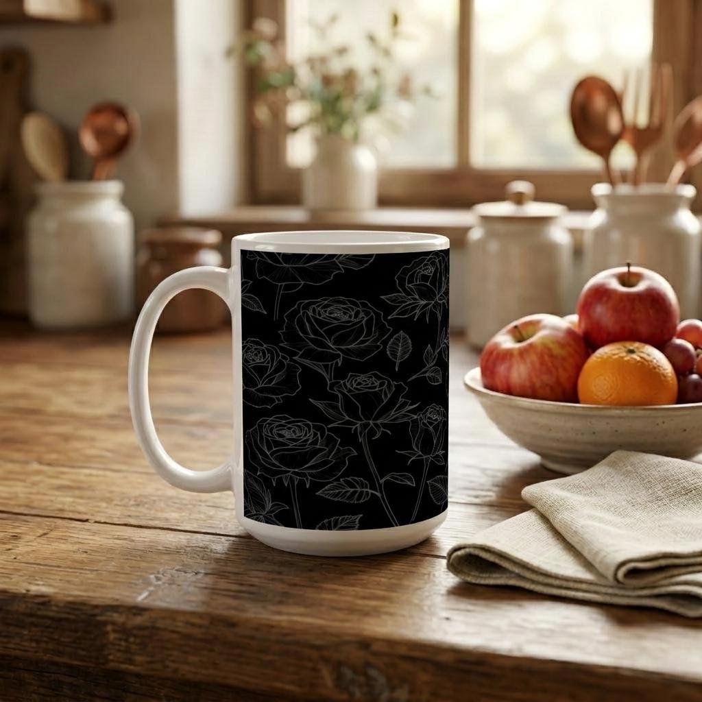 Set of Big Mugs, Floral Cup Set, Large 15 oz Matching Cups