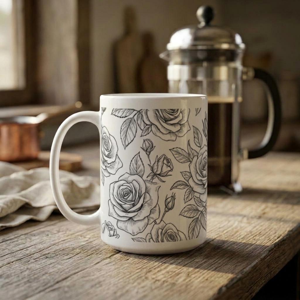 Roses - Floral Cups -  Large and Small Ceramic Mugs