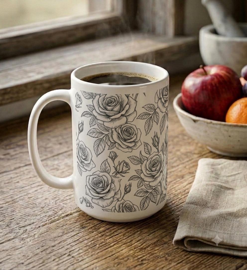 Roses - Floral Cups -  Large and Small Ceramic Mugs