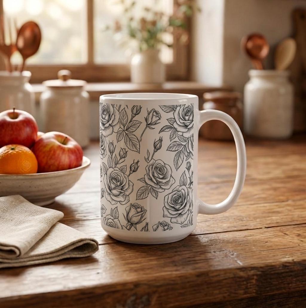 Roses - Floral Cups -  Large and Small Ceramic Mugs