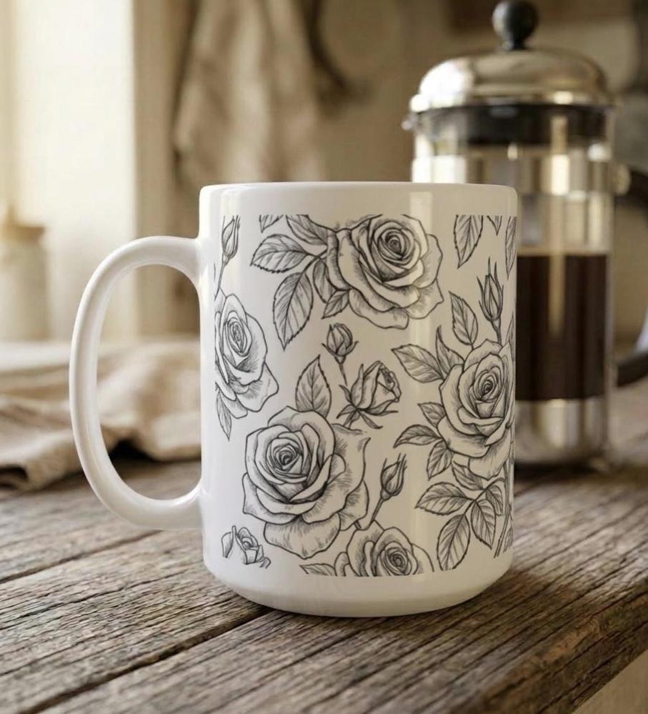 Roses - Floral Cups -  Large and Small Ceramic Mugs