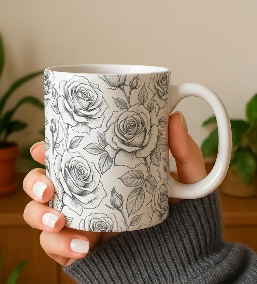 Roses - Floral Cups -  Large and Small Ceramic Mugs