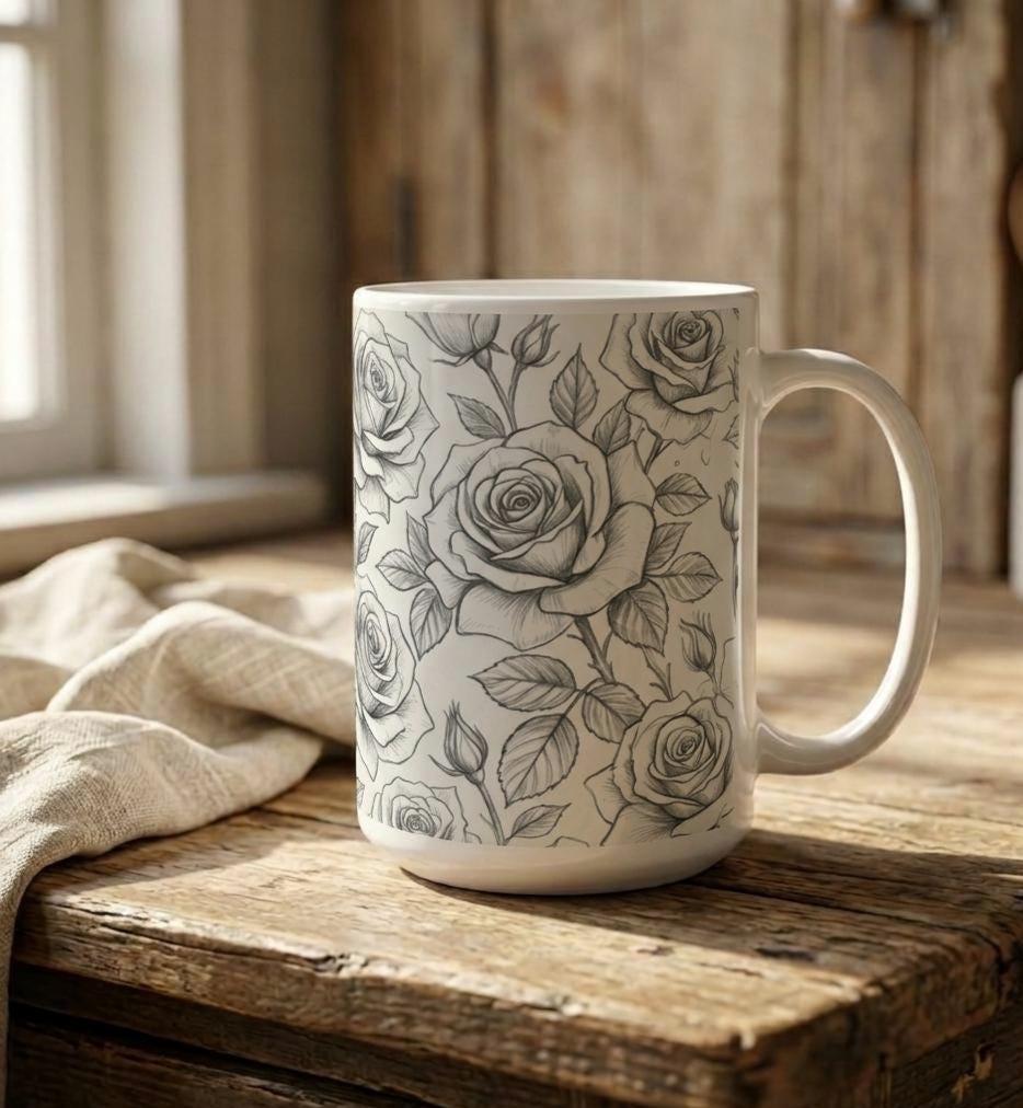 Roses - Floral Cups -  Large and Small Ceramic Mugs