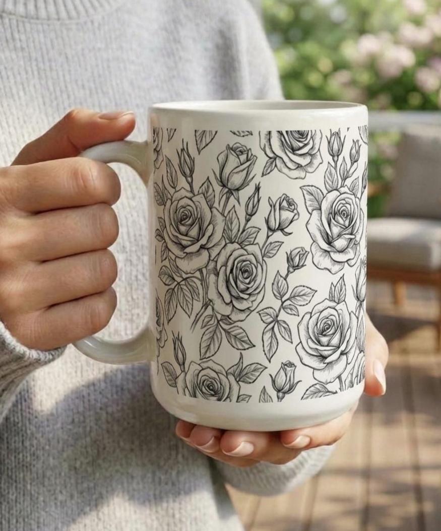 Roses - Floral Cups -  Large and Small Ceramic Mugs