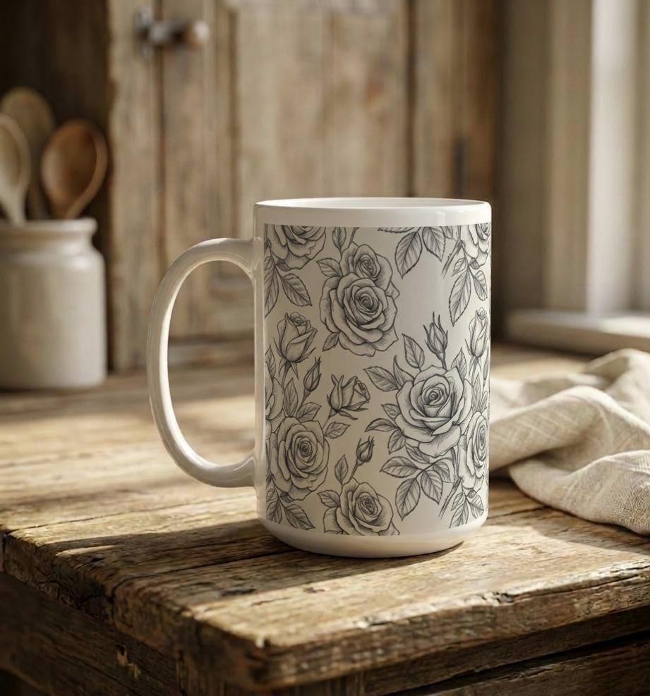Roses - Floral Cups -  Large and Small Ceramic Mugs