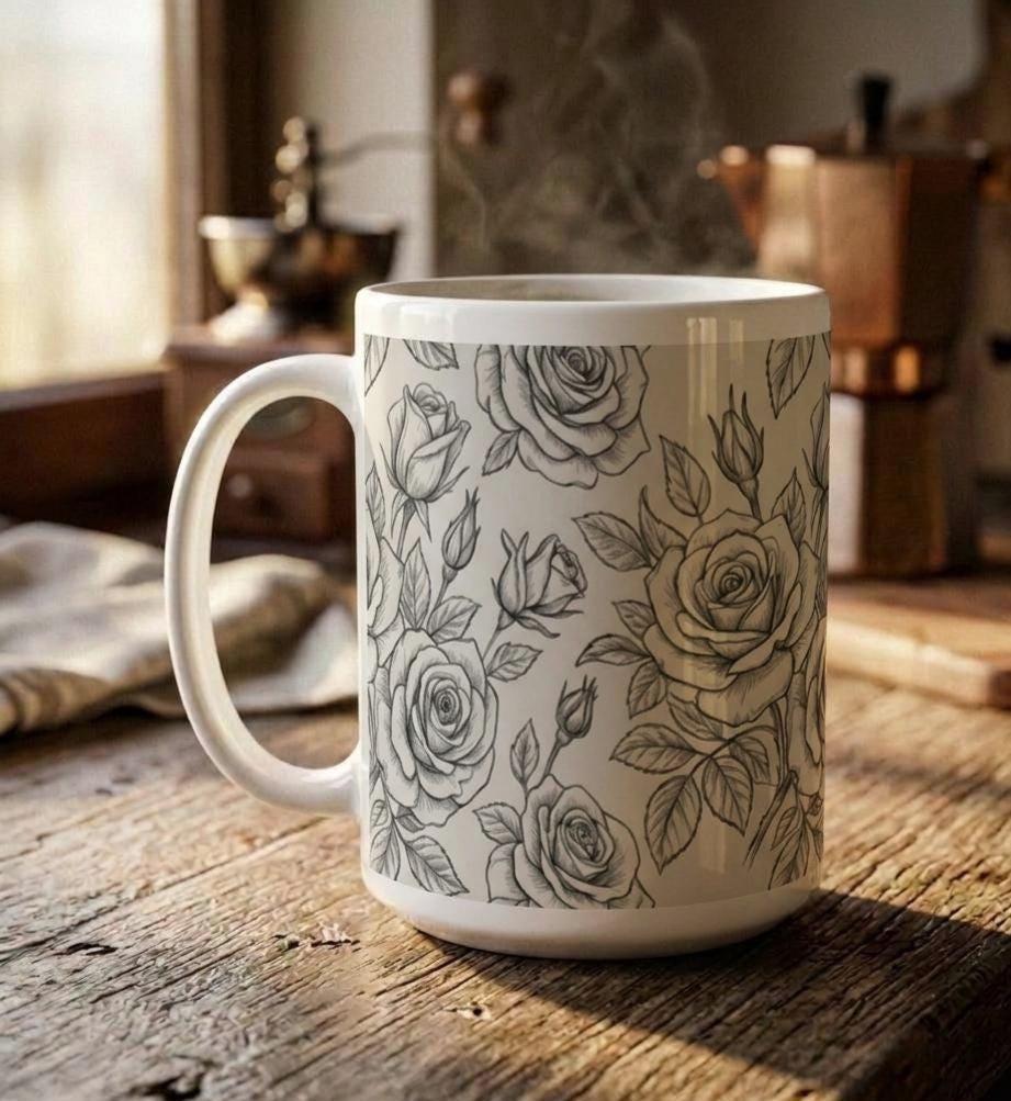 Roses - Floral Cups -  Large and Small Ceramic Mugs