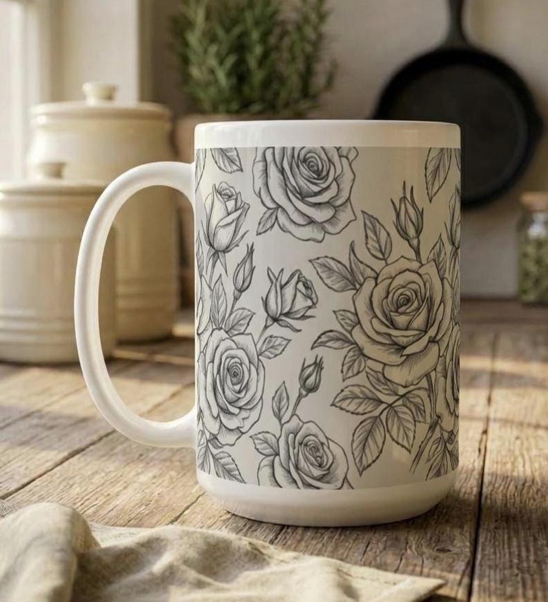 Roses - Floral Cups -  Large and Small Ceramic Mugs