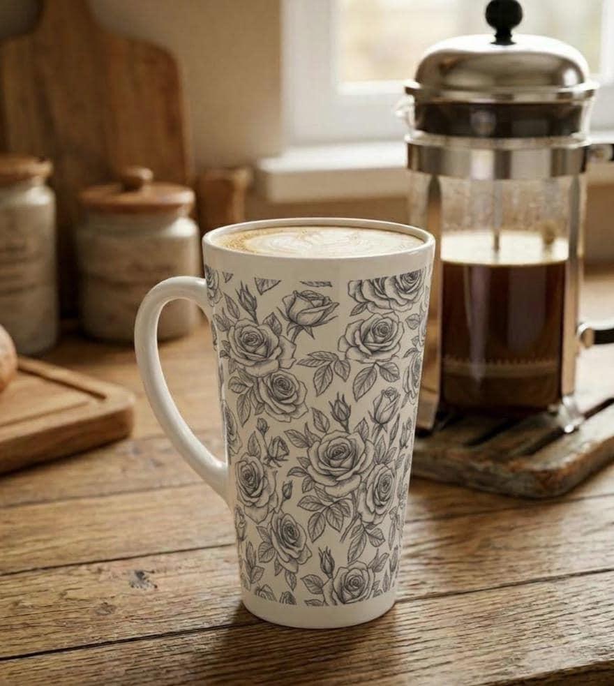 Roses, Latte 17oz Ceramic Mug - Coffee or Tea Cup, Extra Tall