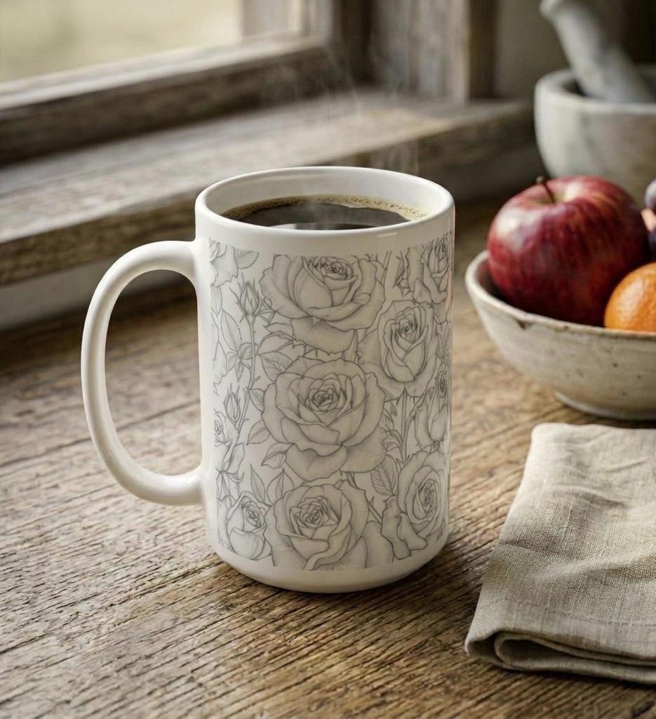 Roses - Floral Cups -  Large and Small Ceramic Mugs