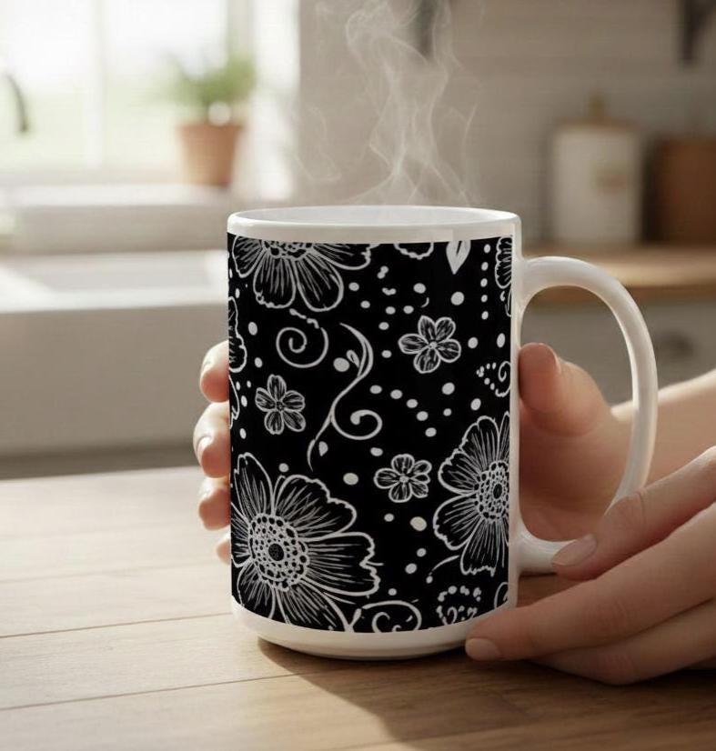 Set of Big Mugs, Floral Cup Set, Large 15 oz Matching Cups