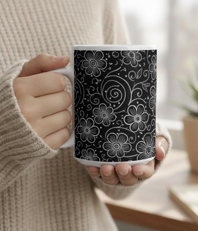Set of Big Mugs, Floral Cup Set, Large 15 oz Matching Cups