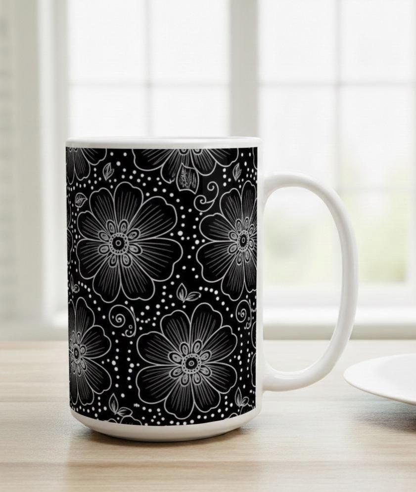 Set of Big Mugs, Floral Cup Set, Large 15 oz Matching Cups