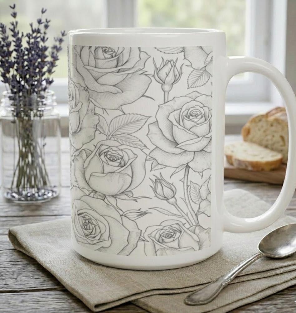 Set of Big Mugs, Floral Cup Set, Large 15 oz Matching Cups