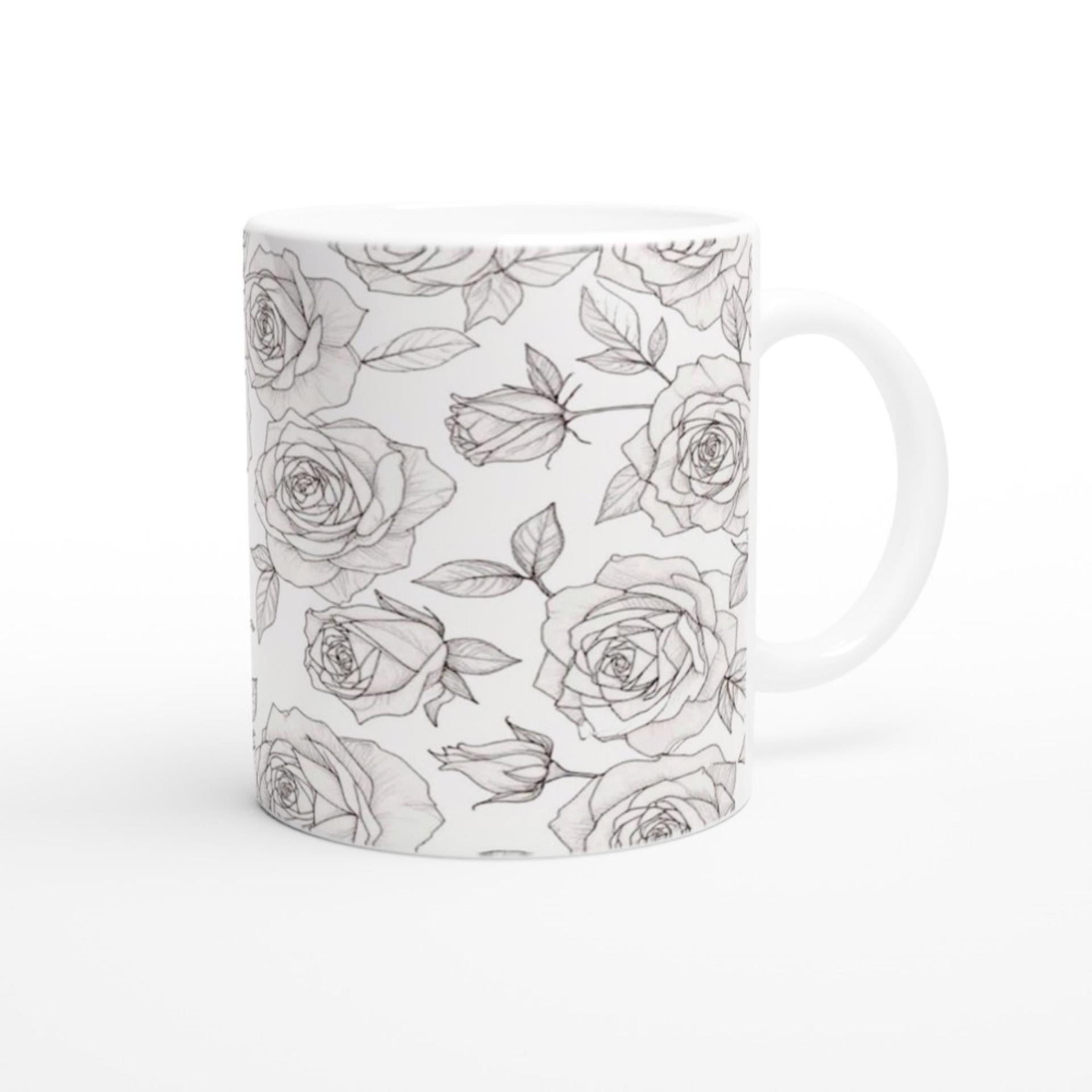 Roses, Floral Cups Set -  Large and Small Ceramic Mugs