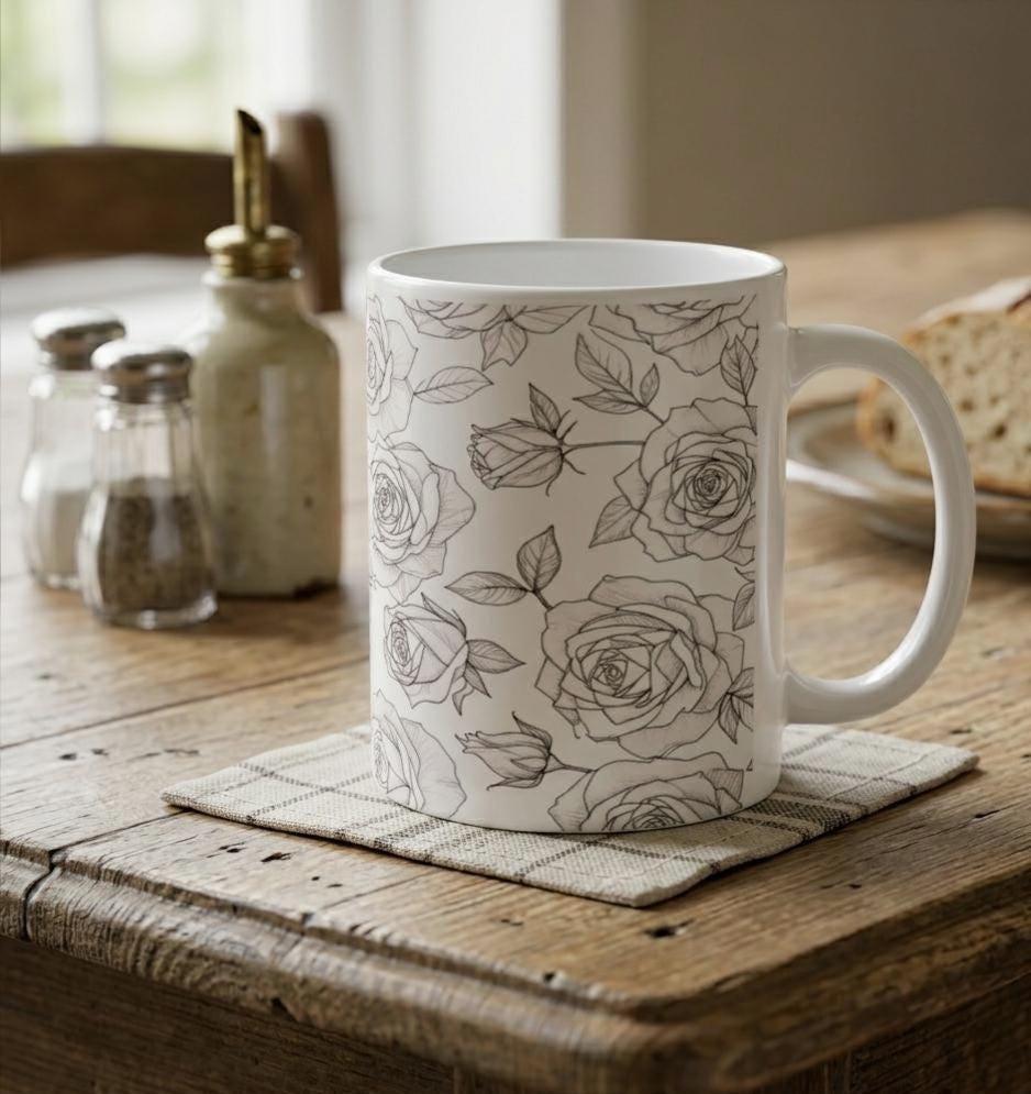 Roses, Floral Cups Set -  Large and Small Ceramic Mugs