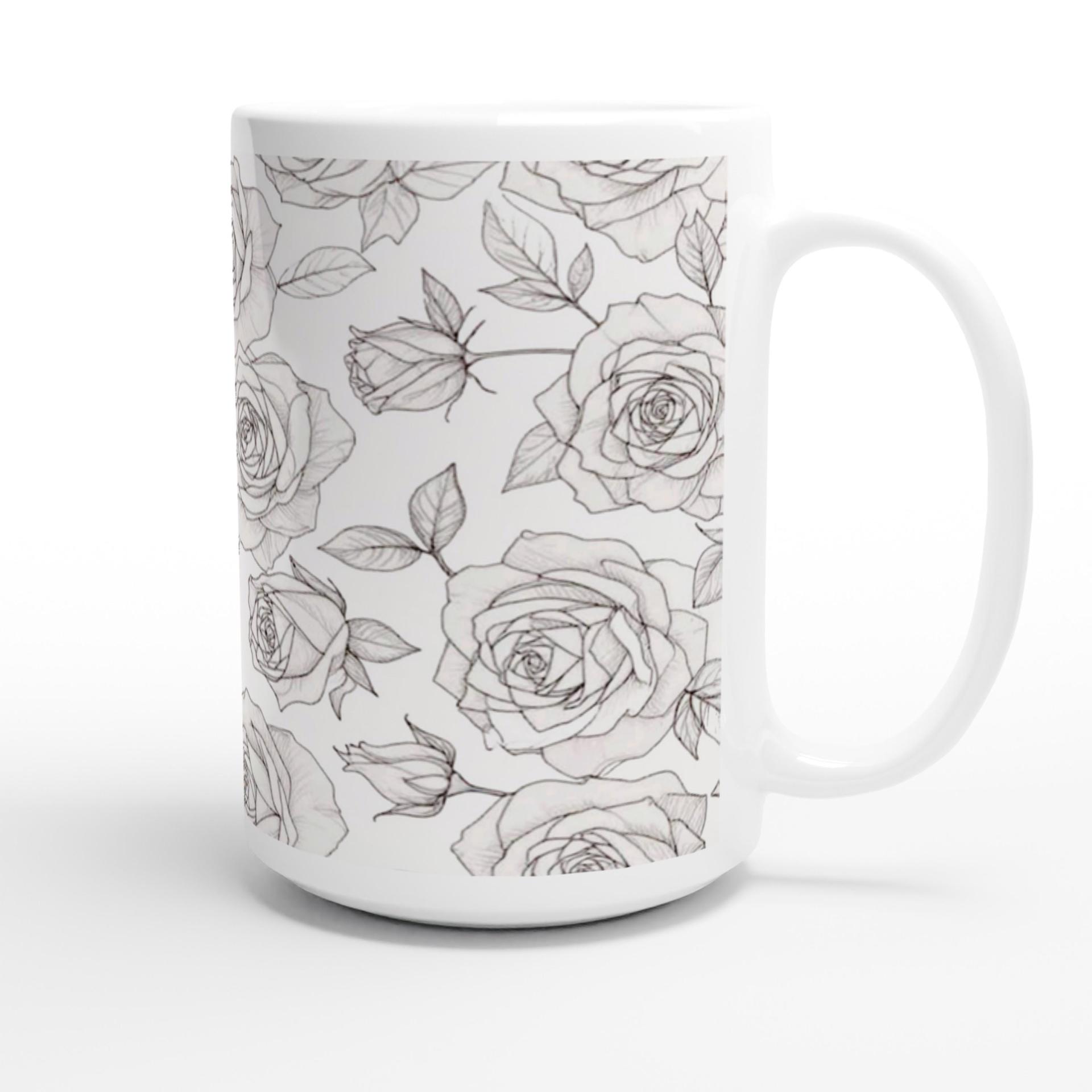 Roses, Floral Cups Set -  Large and Small Ceramic Mugs