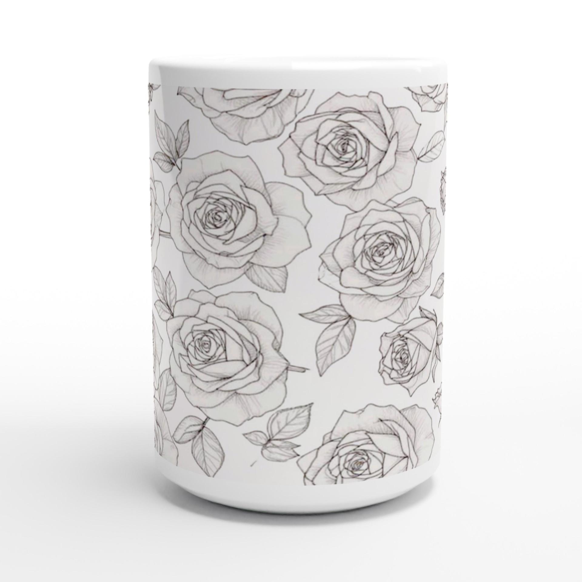 Roses, Floral Cups Set -  Large and Small Ceramic Mugs
