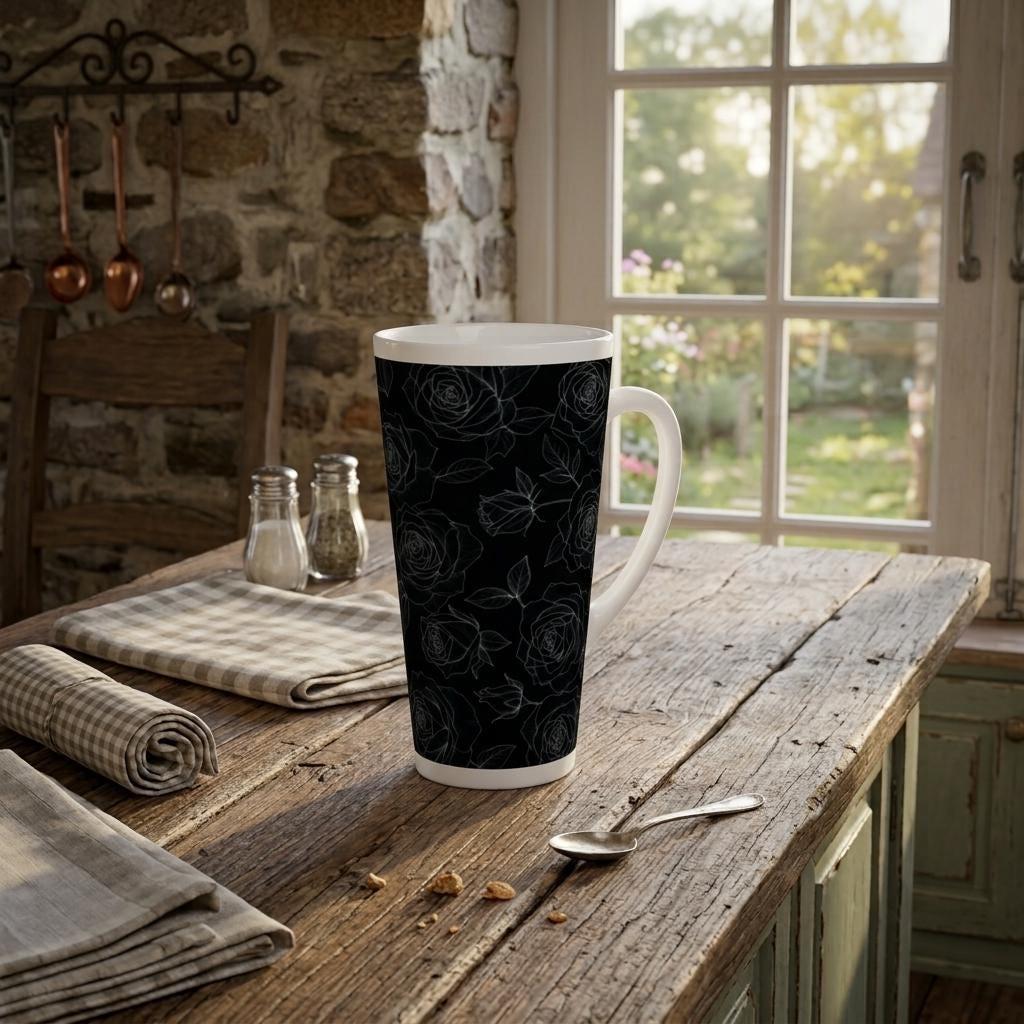 Roses - Large Latte Mug - Floral Coffee or Tea Cup, 17oz Ceramic, Extra Tall