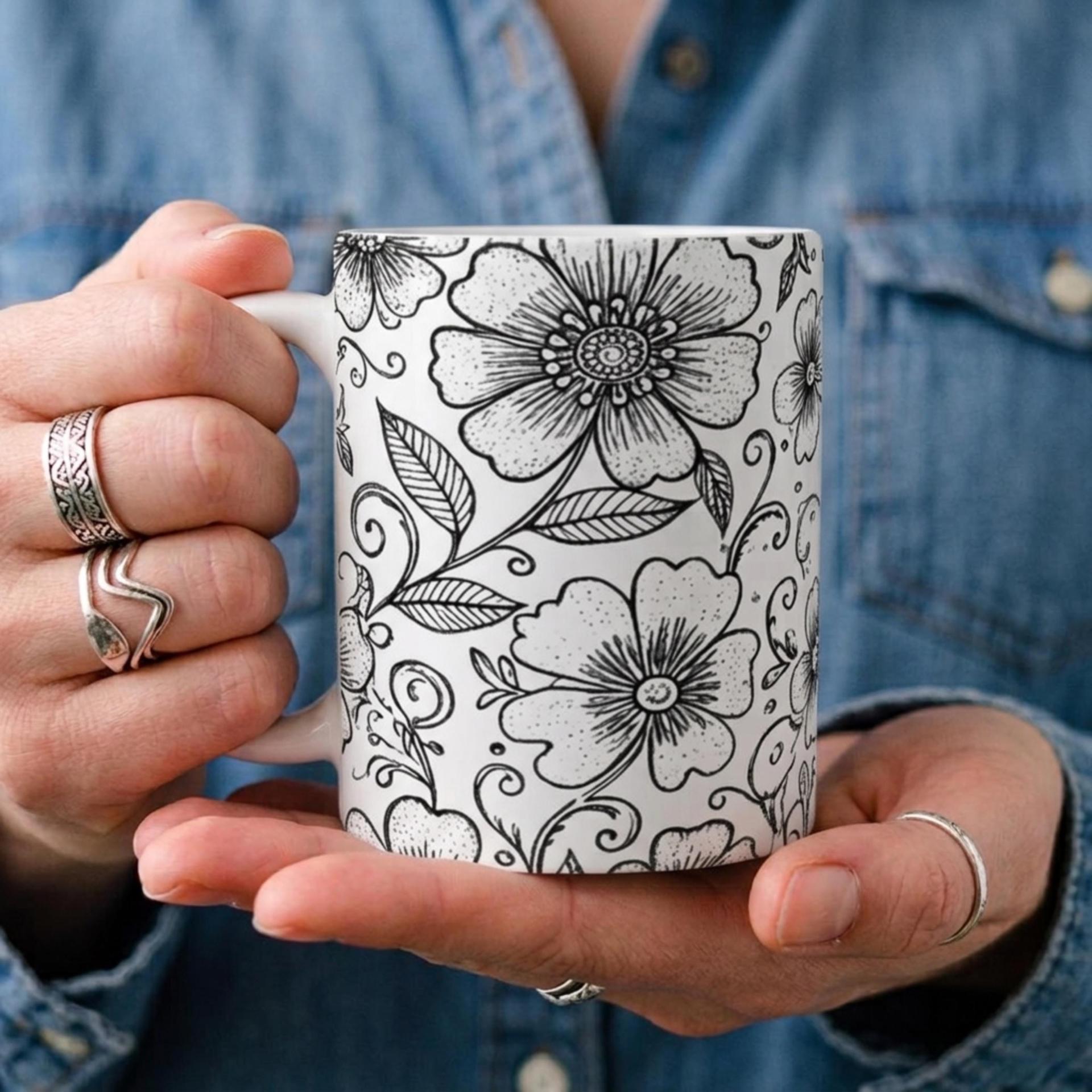 Floral Cups -  Large and Small Ceramic Mugs