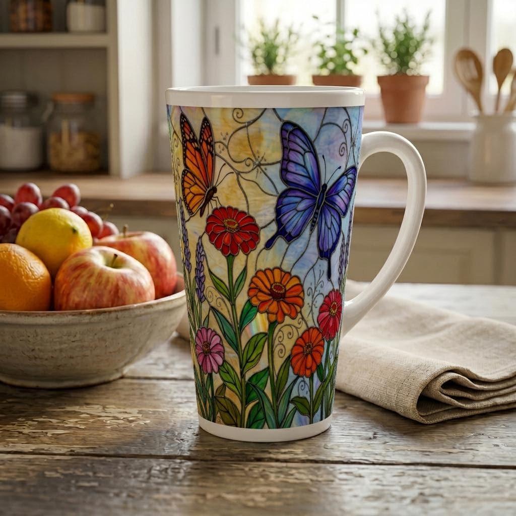 Butterfly Mug, Latte 17oz Ceramic Mug - Coffee or Tea Cup, Extra Tall