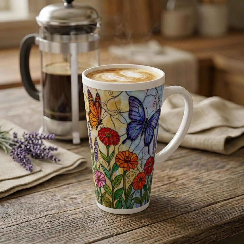 Butterfly Mug, Latte 17oz Ceramic Mug - Coffee or Tea Cup, Extra Tall