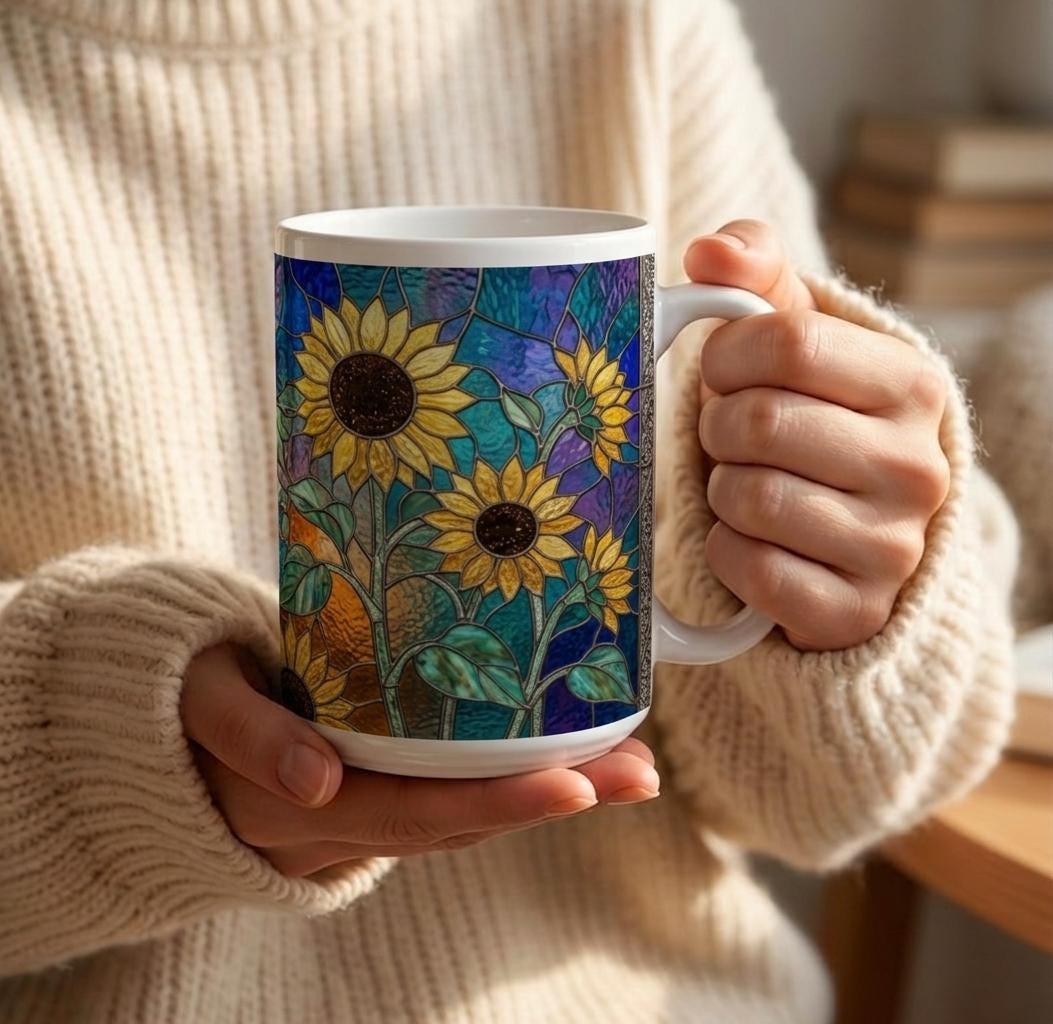 Sunflowers, Large and Small Cups, Floral Mug Set