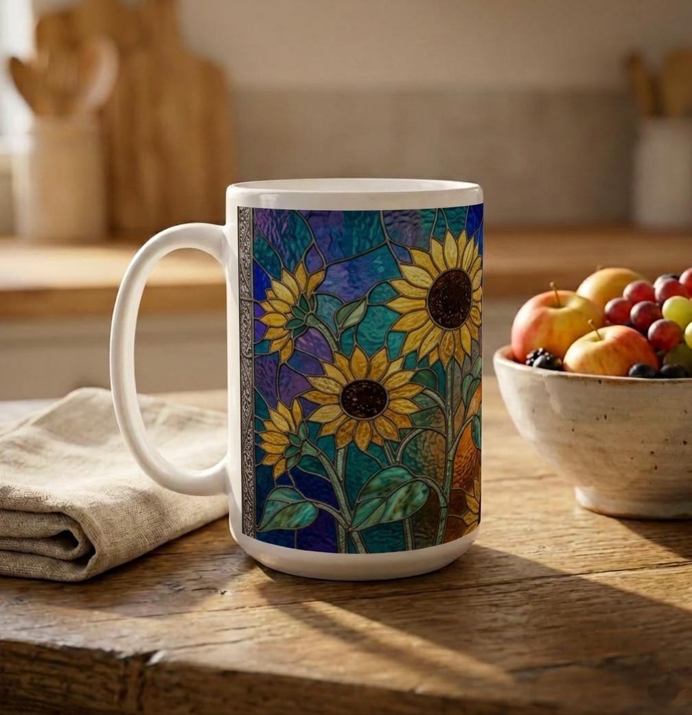Sunflowers, Large and Small Cups, Floral Mug Set