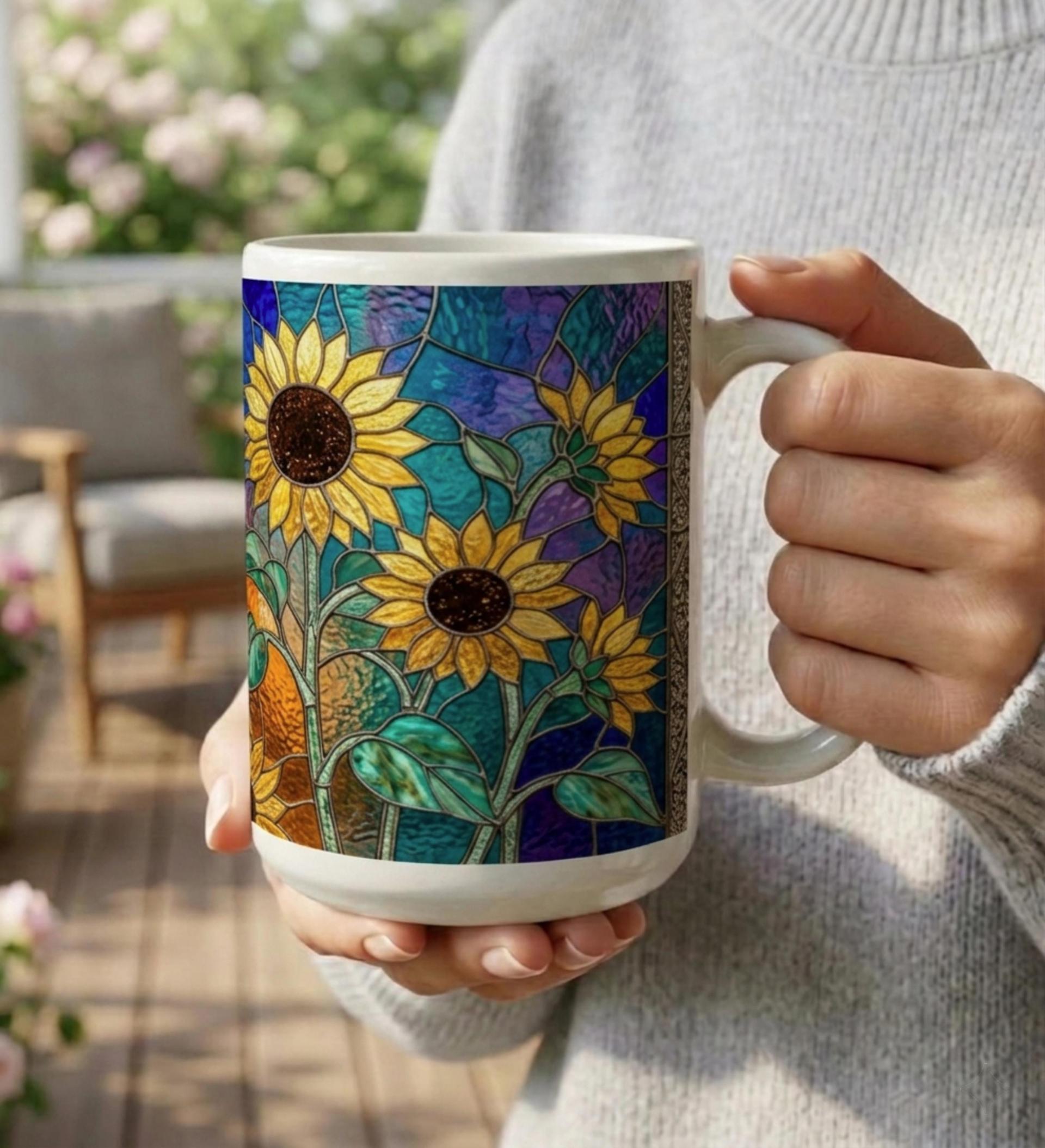 Sunflowers, Large and Small Cups, Floral Mug Set