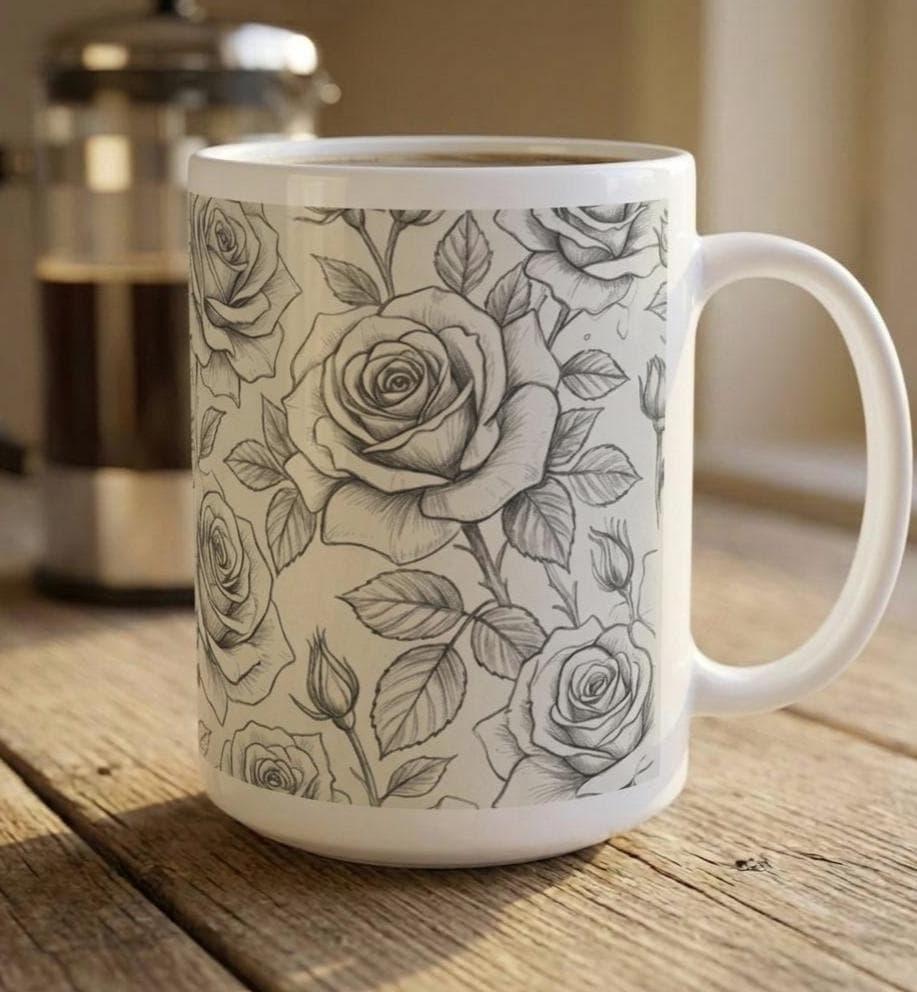 Set of Big Mugs, Floral Cup Set, Large 15 oz Matching Cups