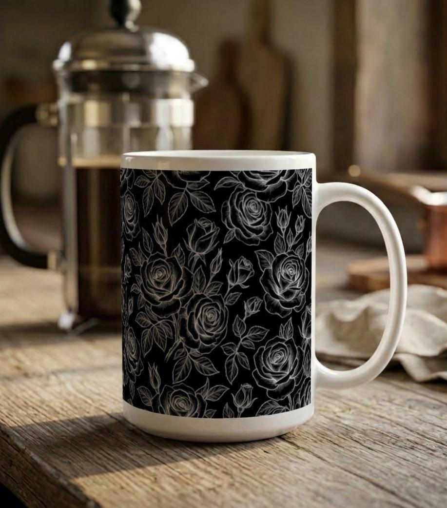 Set of Big Mugs, Floral Cup Set, Large 15 oz Matching Cups