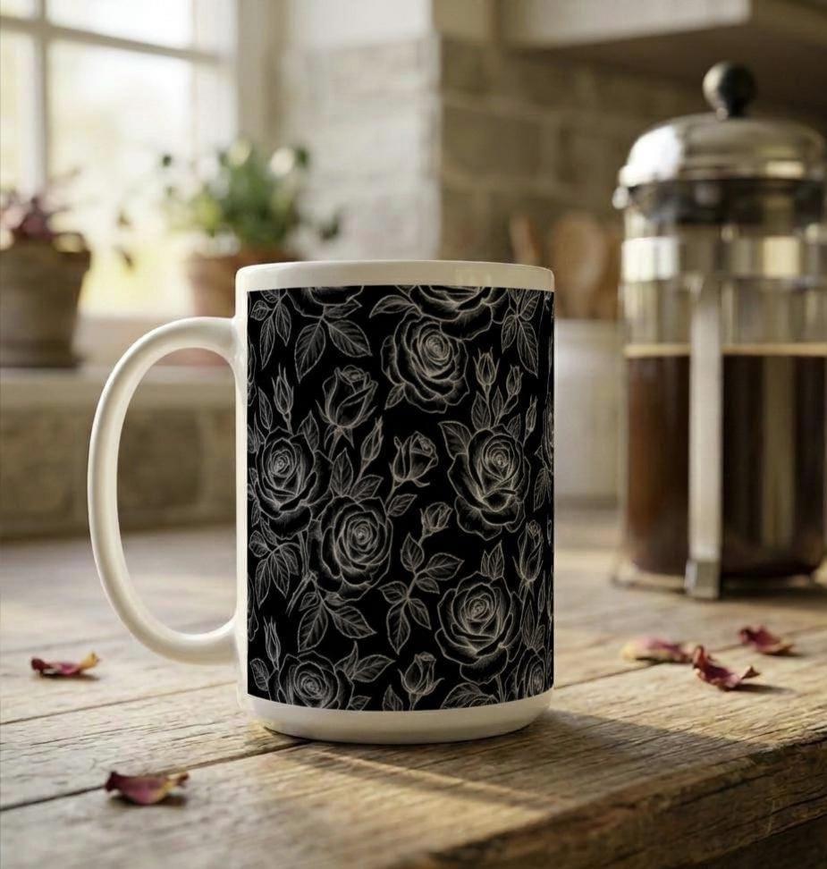 Set of Big Mugs, Floral Cup Set, Large 15 oz Matching Cups