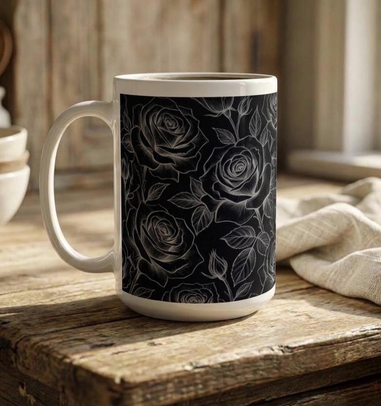 Set of Big Mugs, Floral Cup Set, Large 15 oz Matching Cups