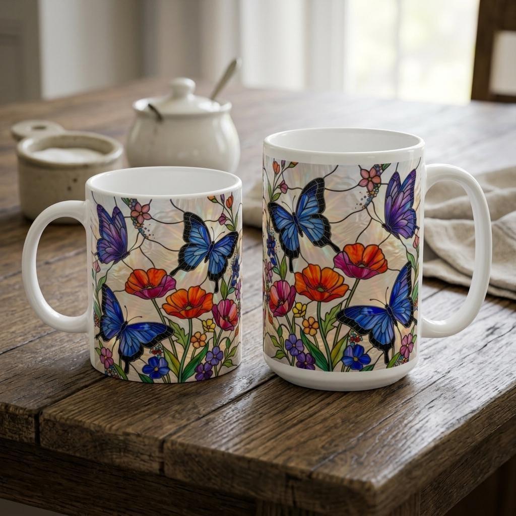 Butterfly Cups, Large and Small Mug Set