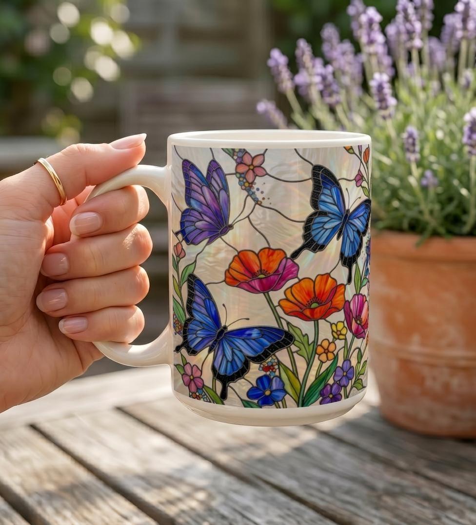 Butterfly Cups, Large and Small Mug Set