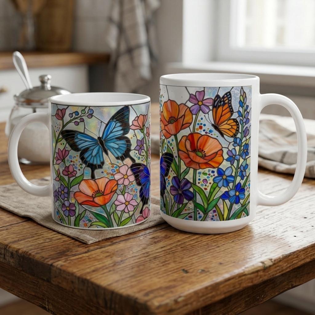 Butterfly Cups, Large and Small Mug Set