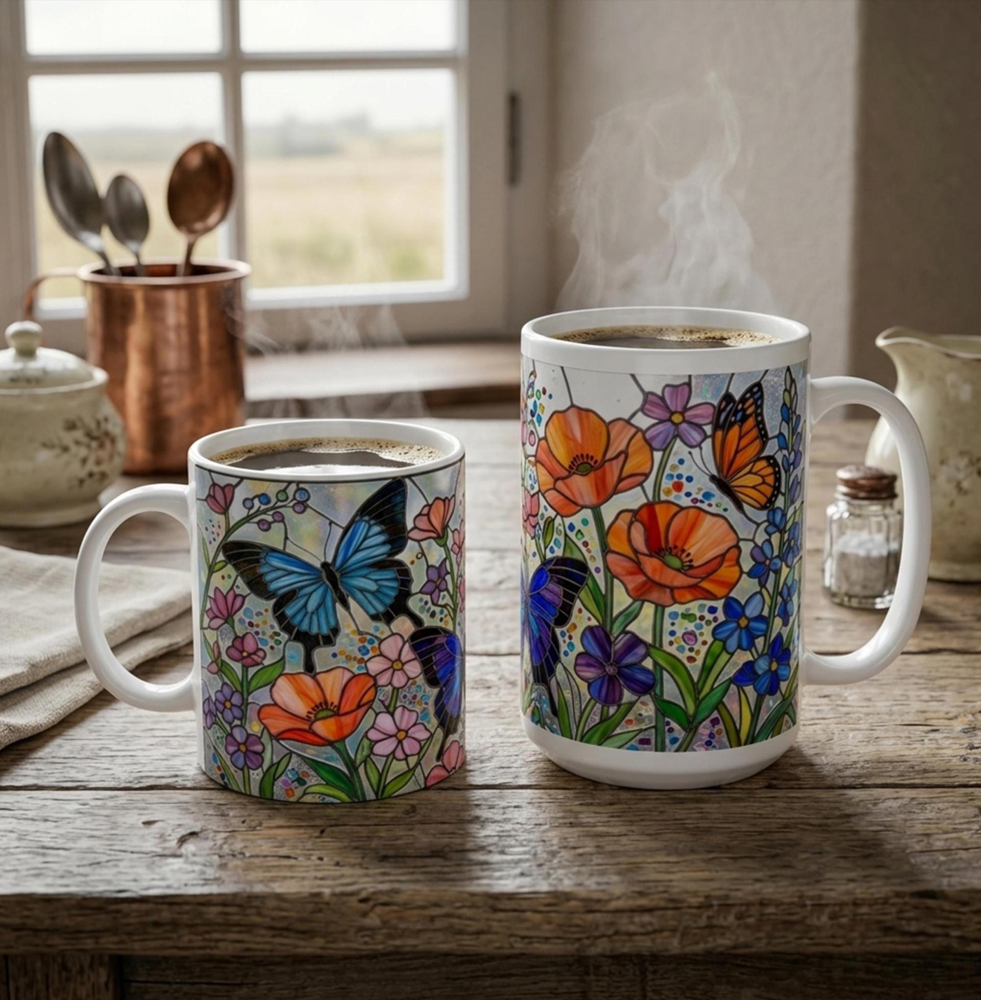 Butterfly Cups, Large and Small Mug Set