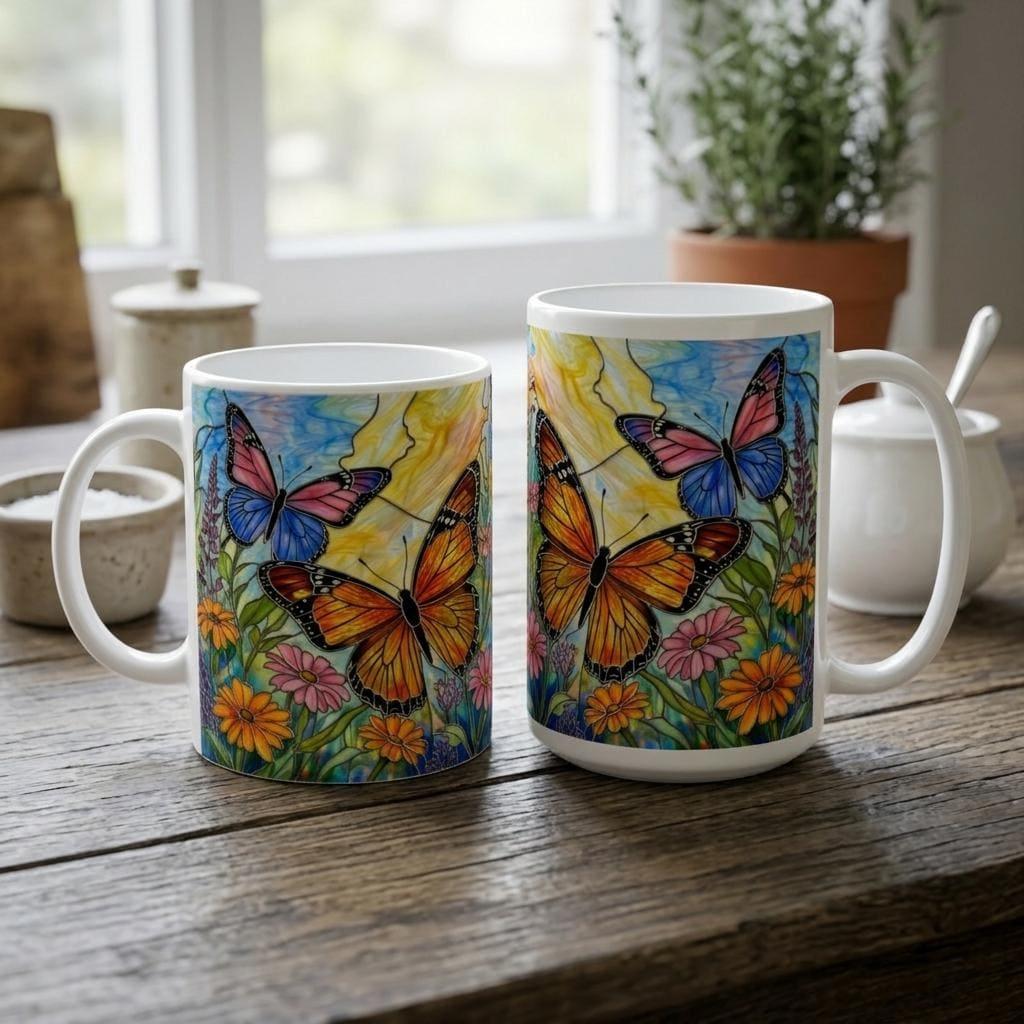 Butterfly Cups, Large and Small Mug Set