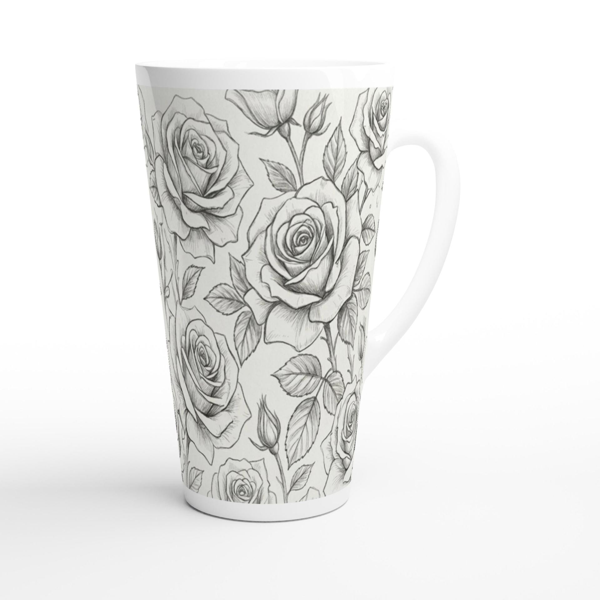 Set of 3 Cups, Floral, 17oz Latte Ceramic Mugs Set - Extra Tall Cup Set