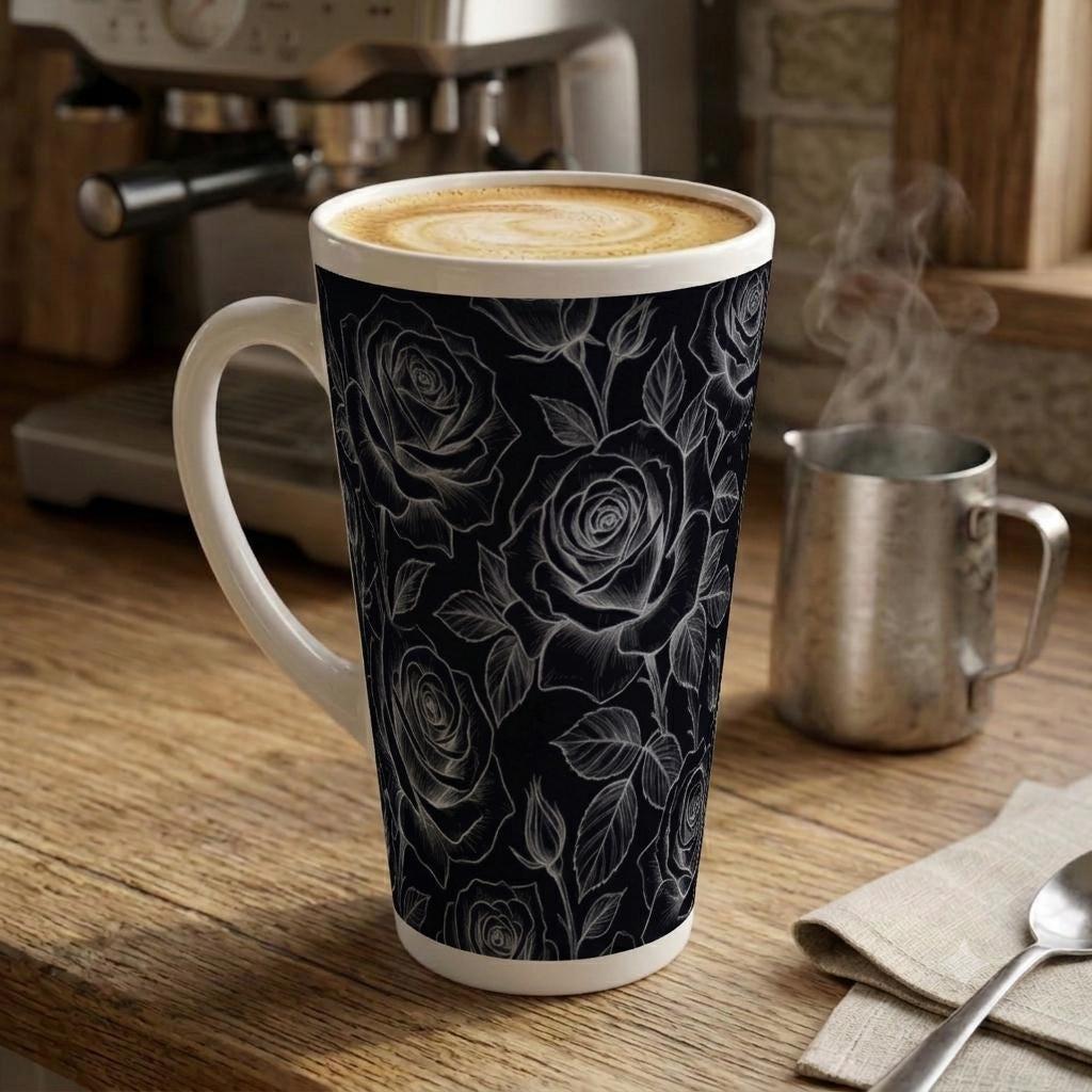 Set of 3 Cups, Floral, 17oz Latte Ceramic Mugs Set - Extra Tall Cup Set