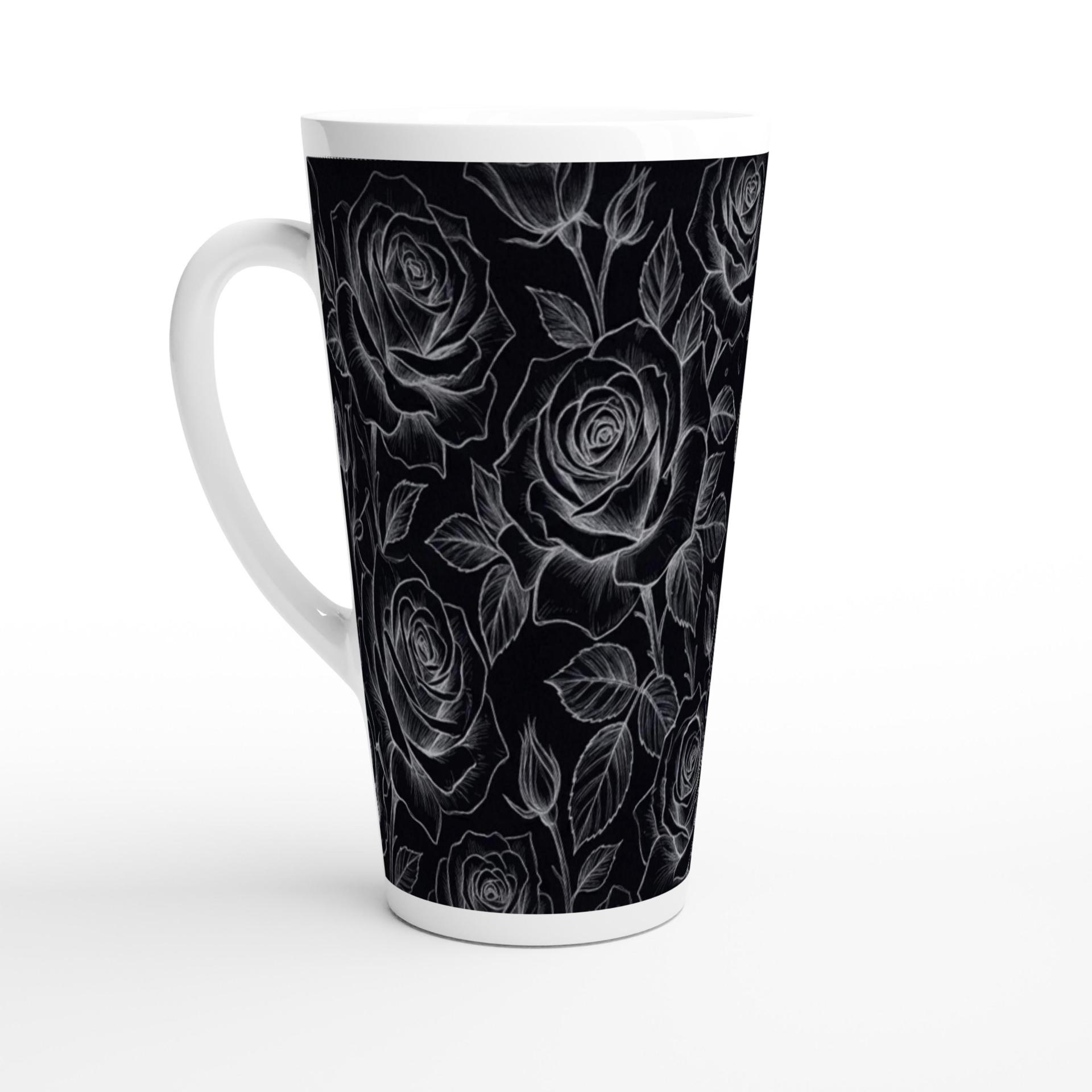 Set of 3 Cups, Floral, 17oz Latte Ceramic Mugs Set - Extra Tall Cup Set